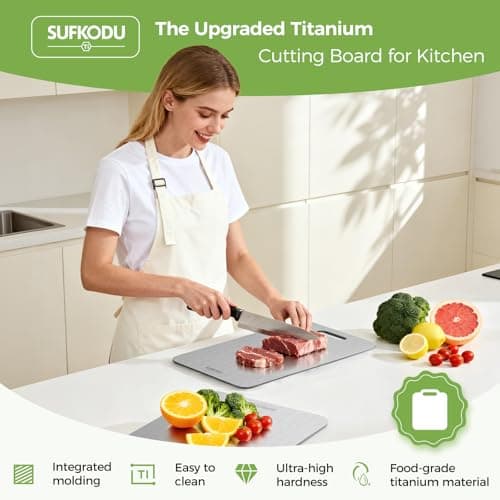 Titanium Cutting Board Set of 3, Titanium Cutting Boards for Kitchen, 100% Double-Sided Titanium Cutting Boards, Separate Raw and Cooked Food Areas, Non-Toxic, Dishwasher Safe (S+ M + L) - Thumbnail 2
