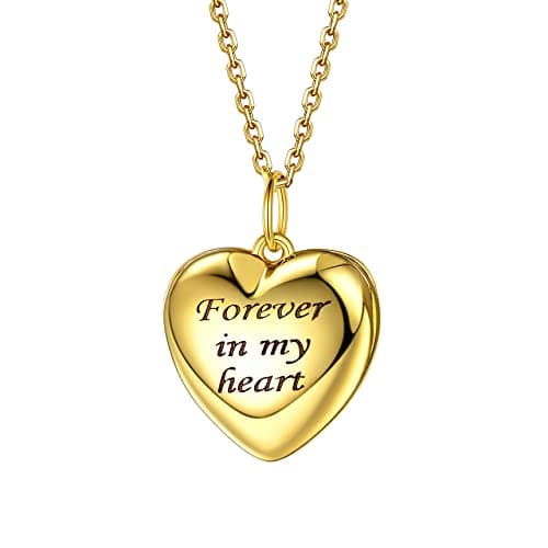 Bestyle "Forever in My Heart Locket Necklace Small Silver Gold Heart Locket Pendant for, Love Statement Locket Necklace Chain for Mom Mother Wife Daughter, 18"+2" Chain - Image 1