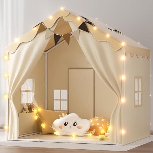 EagleStone 2-in-1 Kids Tent,Large Play Tent with Padded Mat and Lights,Kids Playhouse with 2 Doors & 4 Windows,2 Large Side Pockets,Indoor Outdoor Kid Play Tent for Toddlers,53" x40" x 51" - Image 1