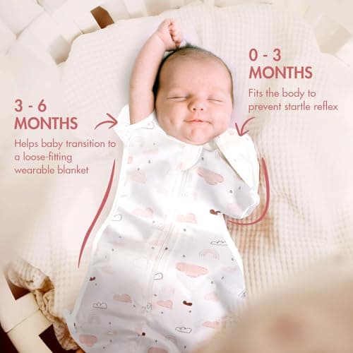 ANYEDDE Baby Transitional Swaddle Sleep Sack - Arms Up Swaddles for Baby Girl, 3-6 Months Newborn Swaddle Sleep Sack with Cuff Removable & 2-Way Zipper Design, Pink Cloud Transition Sacks - Thumbnail 3