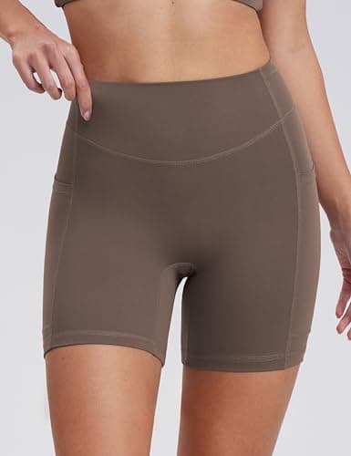ENERBLOOM Biker Shorts for Women with Pockets, 5" Spandex Workout Shorts, Lightweight for Summer Cycling Running Yoga Gym Black Coffee X-Small - Thumbnail 2