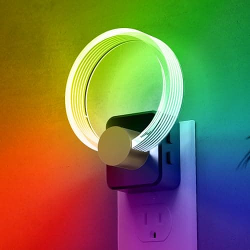 L LOHAS LED Night Lights Plug into Wall, Changing RGB Night Light with Dusk to Dawn Sensor, 180° Rotatable Acrylic Nightlight Plug in Wall for Halloween, Christmas, Holiday, Hallway - Image 1