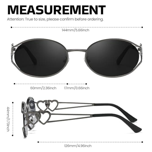 SODQW Retro Oval Sunglasses for Women Trendy Metal Frame Round Designer Sun Glasses with Heart Accents UV Protection - Thumbnail 4