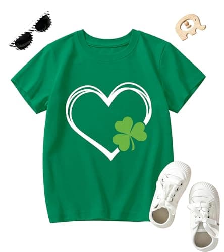 St Patrick Day Shirt Kid-Irish Girl St Patty Short Sleeve Toddler Boy Heart Shamrock Tee Tops - Image 1
