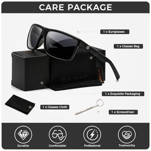 SUNGAIT Square Polarized Sunglasses Men Lightweight Sports Shades Rectangle Wraparound Style for Fishing Golf Running (Black/Grey) - Thumbnail 6
