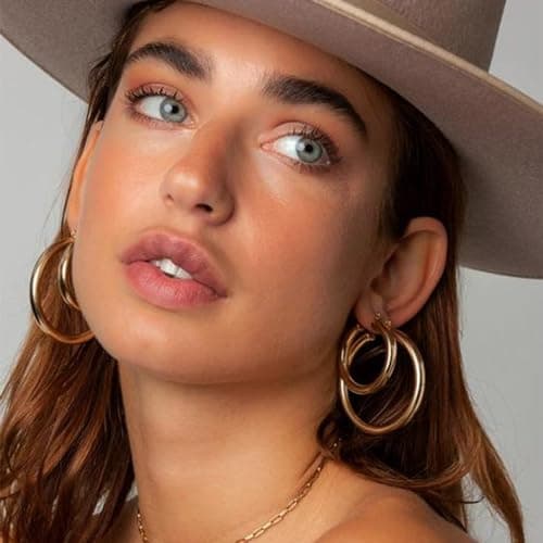 42 Pairs Gold Hoop Earrings Set for Women, Fashion Chunky Pearl Earrings Multipack Twisted Statement Earring Pack, Hypoallergenic Small Big Hoops Earrings for Birthday Party (Gold-42 pairs) - Thumbnail 4