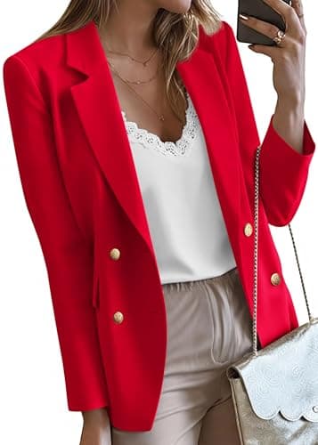 KIRUNDO Blazers for Women Business Casual 2025 Fall Long Sleeve Double Breasted Open Front Work Suit Jackets with Pockets(Red, Large) - Image 1