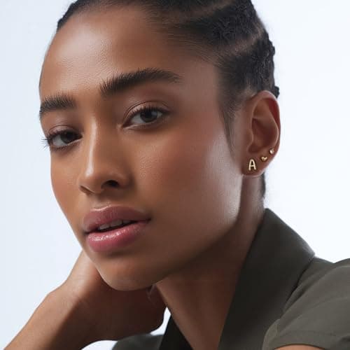 Turandoss Initial Earrings for Friend - 3 Pairs Trendy 14K-Gold-Plated Letter Y Stud Earrings, Dainty Hypoallergenic Initial Stud Earrings Friendship Gifts - Thumbnail 2