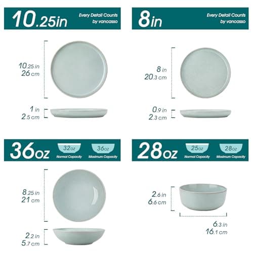 vancasso ANYA 24 Pieces Plates and Bowls Set, Mint Green Dinnerware Sets, Reactive Glaze Dishes Set for 6, Ceramic Dishware Sets Kitchen Dinner Set, Microwave & Dishwasher Safe - Thumbnail 2