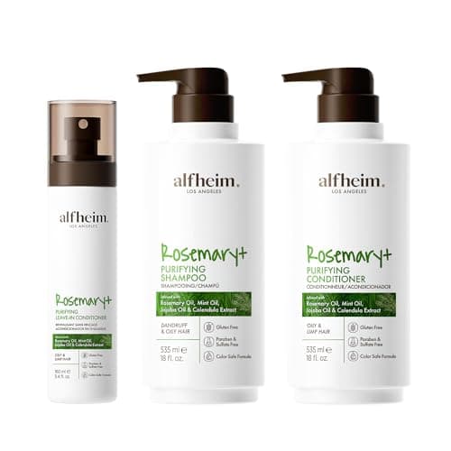 ALFHEIM Rosemary Shampoo Conditioner Leave-in Conditioner 3-piece set Deep Cleansing Scalp Care Strengthens Roots & Prevents Flatness Sulfate & Paraben-Free for Oily Scalp & Sensitive Skin - Image 1