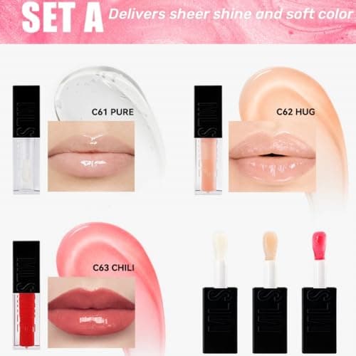 Lip Oil Set – Hydrating Lip Gloss, Non-Sticky Clear Lip Oil for Shiny & Moisturized Lips | Glossy, Tinted Lip Care, Plumping Lip Oils | Gift for Women & Girls 3pcs (Set A) - Thumbnail 2