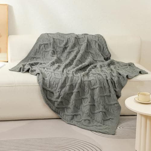 bearberry Plush Fleece Blanket Ultra Cozy & Warm Cable Knit - Machine Washable Throw for Living Room, Bedroom, Office | Lightweight Fuzzy Blanket for Adults, Kids, Pets (Grey, 40”x50”) - Thumbnail 2