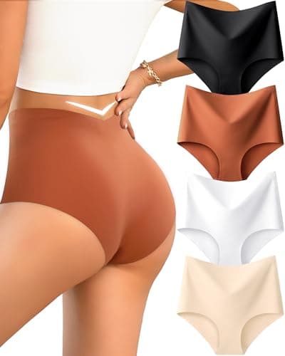UNDER THE SEA Seamless Underwear for Women High Waisted V-shaped Back Briefs Soft No Show Womens Panties 4 Pack XL - Image 1