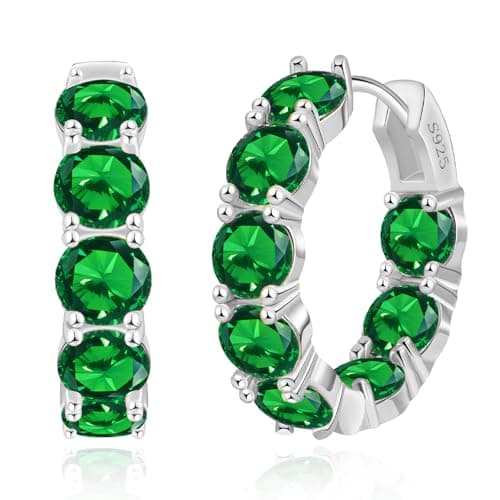 FSLEAD Green Hoop Earrings for Women, Sterling Silver Emerald Green Huggie Hoop Earrings Cubic Zirconia Inside Out Rhinestone Jewelry for Irish St Patricks Day Earrings for Women - Image 1