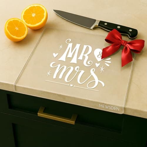 Engagement Gifts Wedding Gift for Couples - Engraved Acrylic Cutting Board with Counter Lip, Clear Countertop Protector, Bride Shower Gift Mr and Mrs Gifts for Couple Aesthetic Kitchen Decor - Image 1