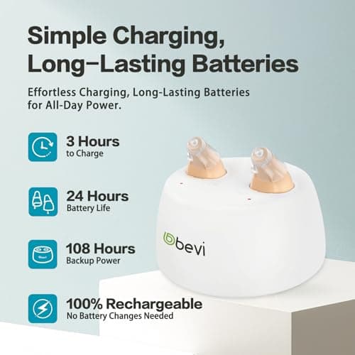 Rechargeable Hearing Aids for Seniors with Noise Cancellation, OTC Hearing Aids Digital Chips for Clear Sound, CIC In-Ear Fit Comfortable & Invisible, Charging Case Volume Control, 1 Pair, Beige - Thumbnail 4