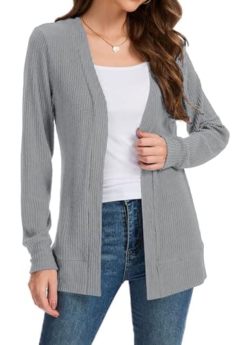 Bosmeer Cardigans for Women Trendy Long Sleeve Lightweight Sweaters Ladies Tops and Blouses Early Fall Fashion 2025 Grey X-Large - Thumbnail 4