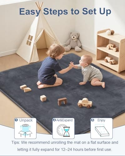 Thick Baby Play Mat for Floor,Padded Foam 47x47 Playpen Mat,Ultra Soft Support & Plush Feel Nursery Rug,Non Slip for Toddler,Infants,Kids Play,Yoga,Baby Crawling,Tummy Time (Dark Grey) - Thumbnail 6