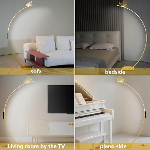Modern Butterfly Arc Floor Lamp - Dimmable 2000 Lumens Arched Floor Lamp with Remote Control, 3 Color Modes & Foot Switch, Elegant Arc Floor Lamps for Living Room, Bedroom, Office Decor (Gold) - Thumbnail 6