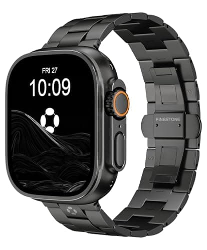 FiNESTONE CRNS03 Titanium Watch Band for Apple Watch Ultra 3/2/1 49mm & Series 11/10 46mm, Adjustable Link & Butterfly Clasp for Apple Watch Ultra Band, Premium Color Match Metal Band for Men, Black - Image 1