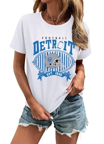 Football Shirts for Women Football Team Fan Tshirts Game Day Outfits Casual Sport Short Tee Tops White - Image 1