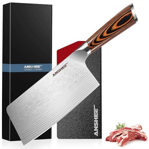 anshee 7 Inch Japanese Chef Cleaver Knife - High Carbon Stainless Steel Ultra Sharp Blade, Multi-Task Meat & Vegetable Chinese Knife with Wood Handle & Gift Box (Sheath Included for Home/Restaurant) - Image 1