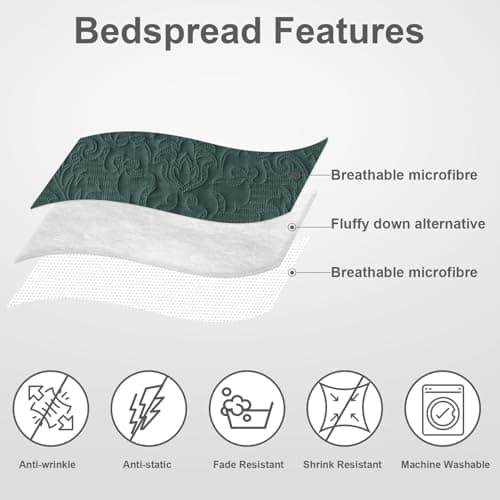 Hansleep Green Quilt Twin Size - Damask Ultrasonic All Season Bedspread Twin, Soft Lightweight Coverlet Bedding Set, 2 Pieces (1 Quilt, 1 Pillow Sham) - Thumbnail 3