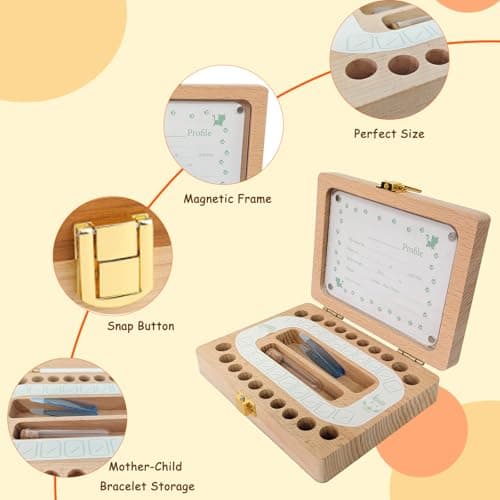 Tooth Fairy Tooth Holder for Kids, Wooden Memory Fairy Baby Keepsake Box for Lost Teeth, Storage Case to Keep a Child's Memories - Gift for Boys & Girls(Photo Frame Included) - Thumbnail 4