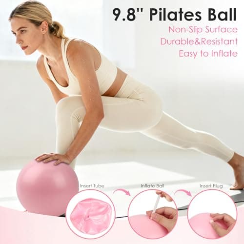 16 PCS Pink Pilates Ring and Ball Set for Women with 15" Magic Circle, Home Pilates Equipment Kit with Adjustable 1LB Ankle Wrist Weight, Resistance Band, Gliding Discs, Pilates Essentials Accessories - Thumbnail 6