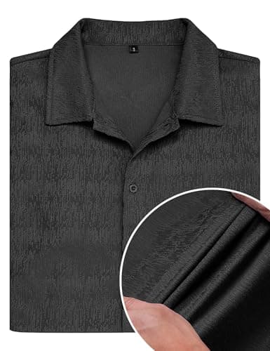 URRU Mens Short Sleeve Dress Shirts Business Casual Button Down Shirts Stretch Wrinkle Free Beach Summer Shirt Black S - Thumbnail 5