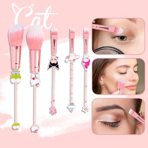 Cute Anime Makeup Brushes Set,Classical Cartoon Cosmetic Brush, Blending,Face Powder,Eyeshadow Make Up Kit, Best Gift for Girl & Young Women - Thumbnail 3