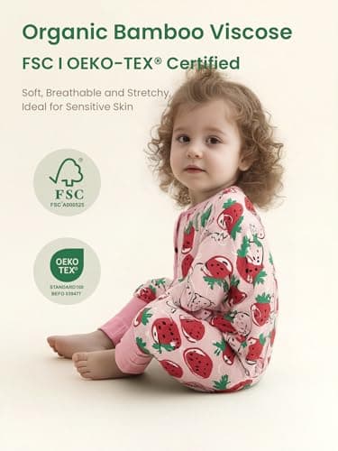 Infant Boys Girls Outfit Clothes Set Newborn Baby Romper Bamboo Long Sleeve Zipper Bodysuit Jumpsuit (Strawberry, 6-9M) - Thumbnail 2