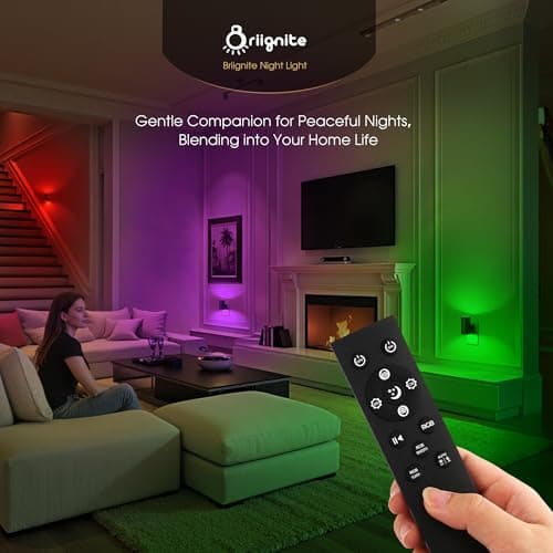 Briignite Night Lights Plug into Wall, 1 Pack 11-Color Changing Night Light with 1 Remote Control, 3000K+6000K+RGB LED Nightlight for Kids with Light Sensor, 0-100 LM Adjustable for Bedroom, Stairway - Thumbnail 5