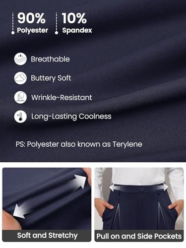 COPYLEAF Dress Pants Women Wide Leg Stretchy Work Pants High Waisted Business Casual Trousers Slacks with Pockets(Navy Blue M) - Thumbnail 5