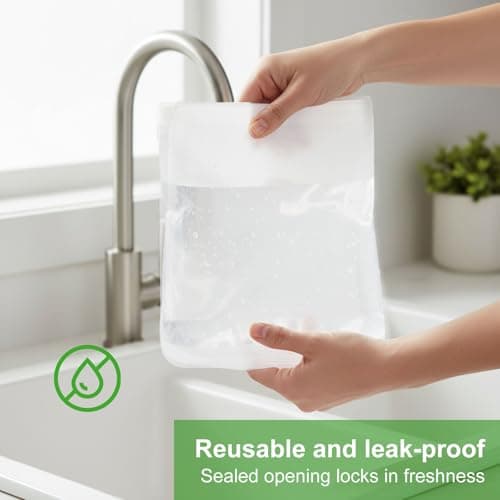 UOEPOWA silicone reusable storage bag, 4-Pack - Leak-Proof, Refrigerator & Microwave Safe, Dishwasher Safe, BPA-Free, Ideal for Lunches, Snacks, and Travel - Thumbnail 6