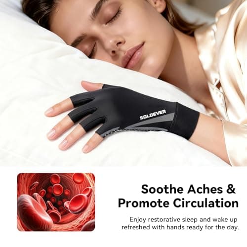 All-Around Copper Arthritis Gloves, Carpal Tunnel Pain Relief Gloves, Breathable & Anti-Slip Hand Compression Gloves for Rheumatoid, Tendonitis, Swelling, Fingerless Gloves Fit Men & Women 10.7"-11.2" - Thumbnail 4