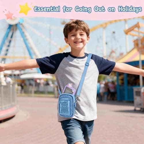Tanmqin Kids Smart Phone Case for KOKODI/for Luyiilo/for Luoba/for Yosfeng/for WEOLULI and More, Glitter Powder Bag with Removable Shoulder Strap Fits Toddler Phone Data Cables SD Cards - Blue - Thumbnail 6