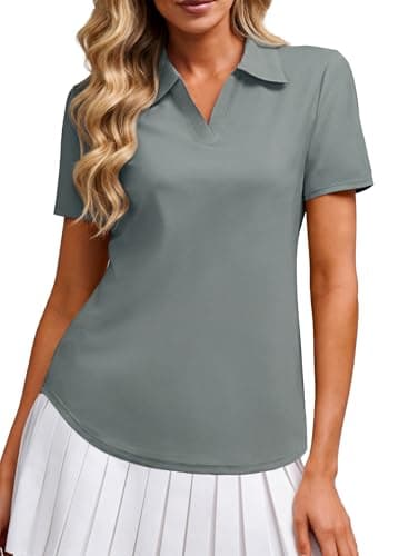Alaroo Women's Golf Polo Shirts Short Sleeve Collared V Neck Tennis Golf Shirt Casual UPF 50+ Athletic Workout Tops Dark Grey S - Image 1