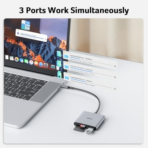 Acer SD Card Reader USB C, 3 in 1 Memory Card Reader with Dual Slots & USB 3.0, Micro SD Card Adapter for iPhone 16/15 Compatible with Camera, Android, MacBook Pro/Air, Laptop - Thumbnail 3