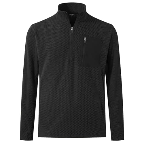 M MAELREG Mens 1/4 Zip Pullover Winter Performance Wicking Fleece Comfort Long Sleeve Men's Pullover Sweaters Black - Image 1
