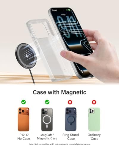 6FT Magnetic Wireless Charger Charging Pad - 15W Fast Mag-Safe Phone Charger for Apple iPhone 17 16 15 14 13 12 Series & AirPods 4 3 2 Pro, Phone Charging Pad with Plug for Desk & Travel, 2Pack Black - Thumbnail 5