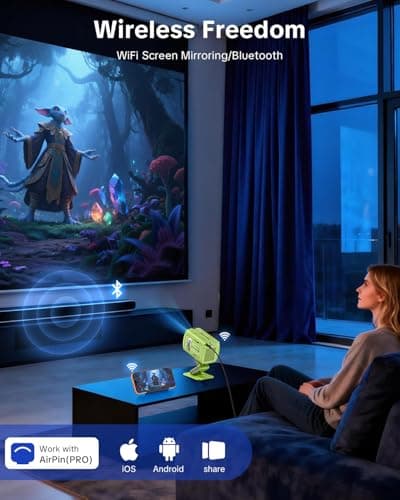 W & O Mini Projector with Wifi and Bluetooth,Built-in Apps,Short Throw Projector with Type-C Power Input & Built-In Speaker for Bedroom,Outdoor,180°Rotatable,Focus Dial,Keystone Correction (Green) - Thumbnail 5