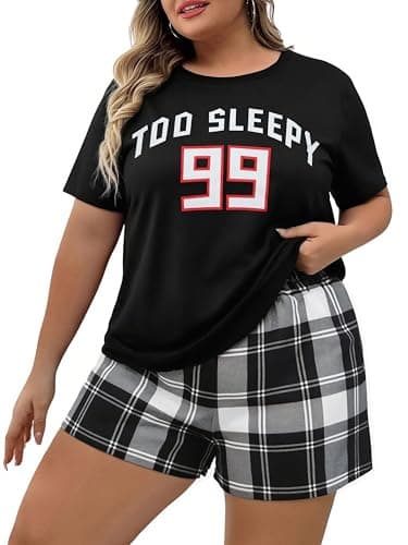 NANYUAYA Plus Size Women's Pajama Set, Soft Sleep Tops & Lounge Shorts with Pockets 2-Piece Sleepwear for Women - Image 1