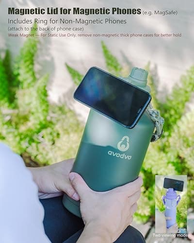 avodvo 20 oz Insulated Water Bottle with 2 Lids (2-in-1 Straw & Spout Lid, Magnetic Lid), Slim Water Bottle with Strap, Stainless Steel Water Bottle for School, PA-Free, Army Green - Thumbnail 6