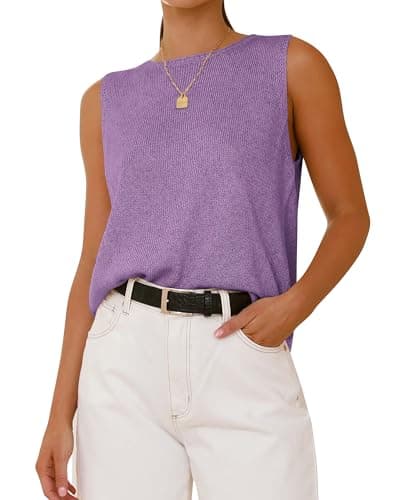 BTFBM Sleeveless Sweater Tops for Women 2026 Crew Neck Lightweight Casual Loose Tank Summer Outfits Fashion Clothing(Purple, X-Large) - Image 1