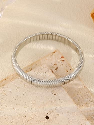 Bracelets Sets 14K Silver Plated Toned Bangle Coiled Design Minimalist Aesthetic Elegance Gift - Thumbnail 3