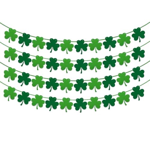 Oeyliz St Patricks Day Decorations Shamrock Garland Banner Garlands 4 Pack Clover Pattern Hanging Banner St Patricks Day Decor Green Party Decorations for Saint Patrick Party Supplies
