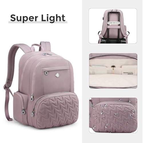 Swissdigital Design Backpack for Women, 15.6 inch Laptop College Pink Medium Simple Modern Backpacks for School with USB Charging Port for Womens Girls | SD1711-82 - Thumbnail 5