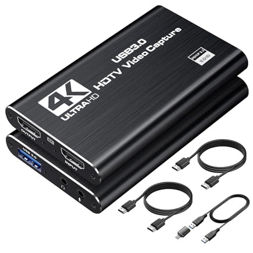 4K HDMI Capture Card for Streaming, 1080P 60FPS USB 3.0/Type-C Game Video Capture Card with 4K HDMI Loop-Out, Includes 2pcs HDMI Cables & USB Cable, Works for PS5/PS4/Switch/Xbox/PC/Camera/OBS (Black) - Image 1
