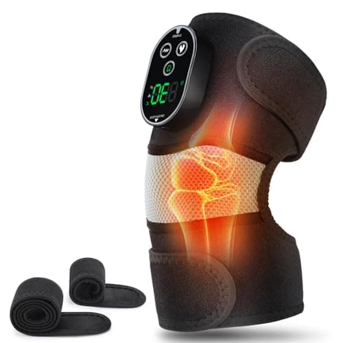 Cordless Heated Knee Massager with Vibration, Heated Knee Brace Wrap, Heating Knee Pad for Knee Elbow, Knee Heating Pad for Arthritis with 6 Heating Levels, 3 Massage Modes&Timer (Black+White)